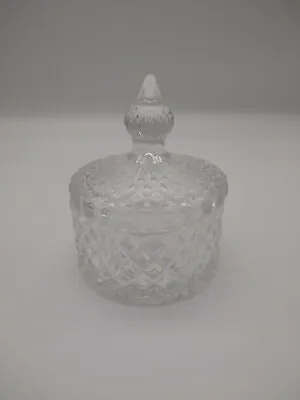 Buy Cut Pressed Glass Round Trinket Jar With Lid Crystal Style Decorative Glass Jar • 8.99£
