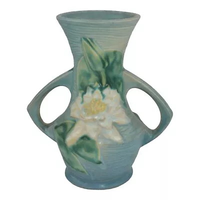 Buy Roseville Water Lily Blue 1943 Vintage Mid Century Modern Art Pottery Vase 73-6 • 96.05£