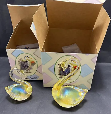 Buy Heron Glass ~“Swan”~ Iridescent Yellow ~ Made In England ~ Vintage Perfect Boxed • 14.99£