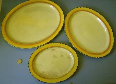 Buy VERY RARE A249 PATTERN 1930's GRAYS POTTERY 3 X ART DECO Hand Painted PLATTERS  • 35£