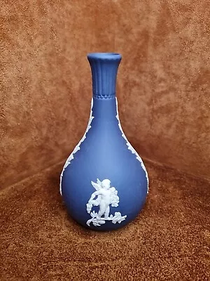 Buy Wedgewood Blue Jasperware Neoclassical Bud Vase Circa 1970s Blue & White VGC • 14.99£