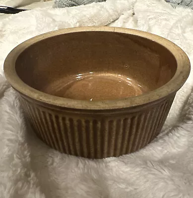 Buy Vintage Brown Stoneware Crock Bowl Ribbed Sides -Marked USA 8 In X 3.5 In • 21.15£