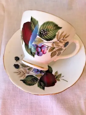 Buy Vintage Delphine Bone China Cup And Saucer Gold Rim Apples & Berries England • 14.48£