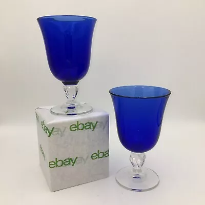 Buy Set Of 2 Cristal D'Arques Cobalt Blue Water/Wine Goblet Glasses Clear Tulip Stem • 17.10£