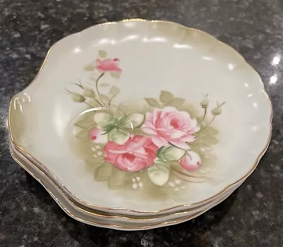 Buy 3 Lefton Heritage Green China Shell Luncheon Snack Plates Hand Painted Roses EUC • 22.77£