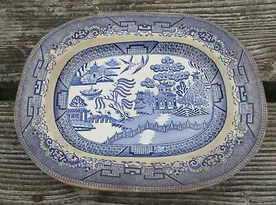 Buy Antique Blue & White Transferware - Willow Pattern Platter 13 1/2  Staffordshire • 14.99£