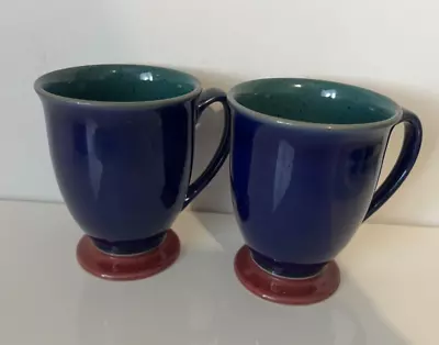 Buy 2 X DENBY Harlequin Footed Mugs Navy Blue Green Inner Burgundy Foot • 14.99£