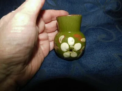 Buy Vintage Devon Pottery Poss Exeter Handpainted Green Small Vase Cream Flower • 15£