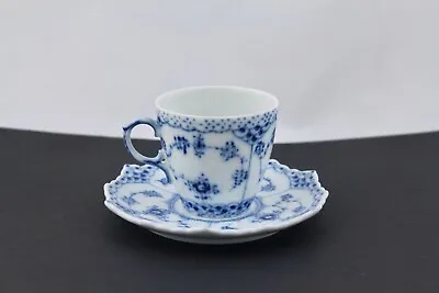 Buy Vintage Royal Copenhagen Blue Fluted Full Lace Demitasse Teacup & Saucer - Mint • 94.72£