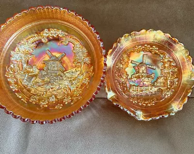 Buy 2 Imperial Glass Marigold Carnival Glass Bowls  Scalloped Edges  Windmill Design • 10£