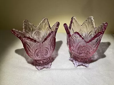 Buy Vintage Pair Fenton Reverse Glass Tulip Two-Way Candle Holders Votive 4  Pink • 17.37£