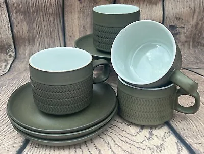 Buy Vintage/Retro Denby Cup & Saucer Set Of 4-CHEVRON-Dark Green Tea/Coffee-6.5x8 Cm • 14£
