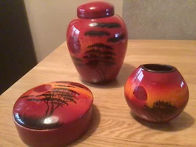 Buy Poole Pottery African Sunset  ~ Ginger Jar,bud Vase & Trinket Box • 49.95£