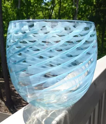 Buy LE Signed Thomas Steinman Studio Art Glass Swirl Feather Ribbon Bowl Vase 1984 • 95.59£