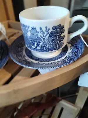 Buy Churchill England Blue Willow Tea Cup & Saucer Vintage Set Staffordshire China • 9.50£