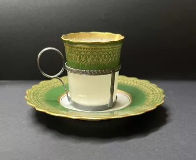 Buy Aynsley Green White Coffee Cup & Saucer With Silver Holder Dated Sheffield 1908 • 24.99£