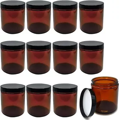 Buy Empty Round Cosmetic Glass Jars Tinted Brown Containers With Lids Cream Lotions • 20.99£