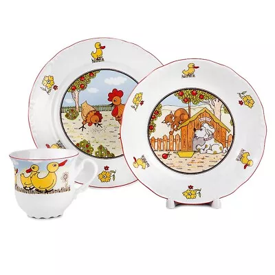 Buy 3pc Farm Animals Kids Dinnerware Set Children's Dinner Set Porcelain Plates &Mug • 38.37£