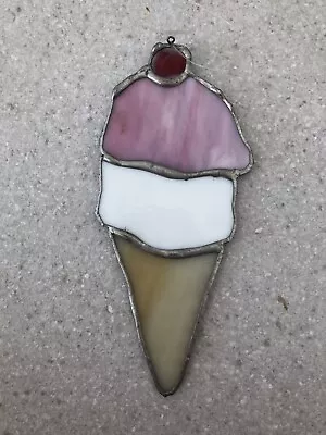 Buy VINTAGE Leaded Stained Glass Sun Catcher ICE CREAM CONE • 8£