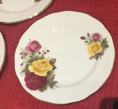 Buy Queen Anne 8879 7  Side Plate Red Pink Yellow Roses Gold, 1 Plate Of 3 Available • 5.50£