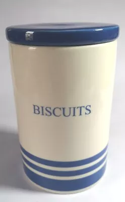 Buy Tall T&G Ceramic Kitchen Biscuit Storage Jar Blue/White Striped Design 18 Cm.  • 29£