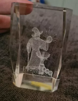 Buy Vintage Crystal Glass Wizard 3D Cube, Glass Crystal Paperweight Laser Etched... • 10£