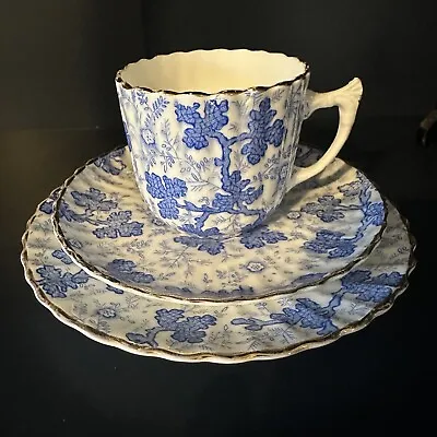 Buy Antique Teacup Trio Possibly By Royal Worcester In Blue Chintz Pattern. • 19.99£