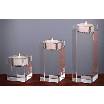 Buy  Clear Glass Tea Light Holders Large Crystal Candle Cube Bride Square • 10.73£