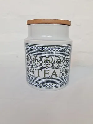 Buy Vintage Hornsea Pottery Blue Tapestry Pattern Tea Canister Jar Wooden Lid • 14.07£