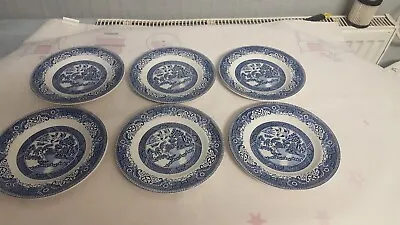 Buy English Ironstone Old Willow - 6x 17.5cm Tea Side Plates - Vintage Blue & White • 23.99£