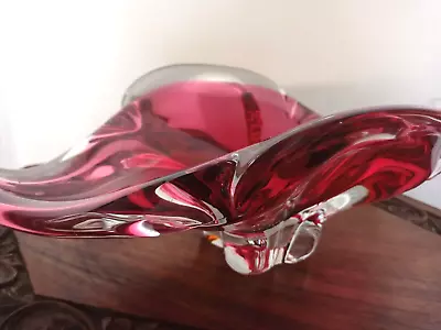 Buy Large Art Glass Murano Style Bowl Cranberry And Orange Tone • 25£
