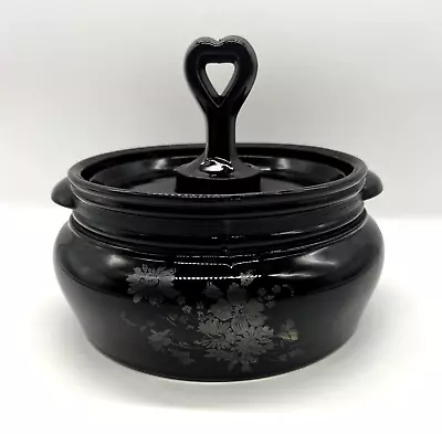 Buy LE Smith Black Amethyst Depression Glass Cookie Or Bean Pot With Lid Silver Dtl • 17.23£