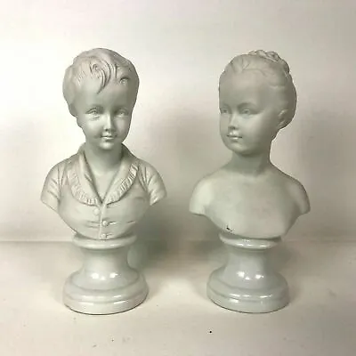 Buy Pair Of Vintage German Parian Ware Bust Of Boy & Girl • 103.73£
