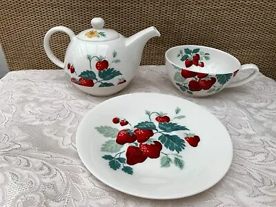 Buy LAURA ASHLEY Tea For One Teapot Cup Saucer Strawberry Fine Bone China • 14.99£