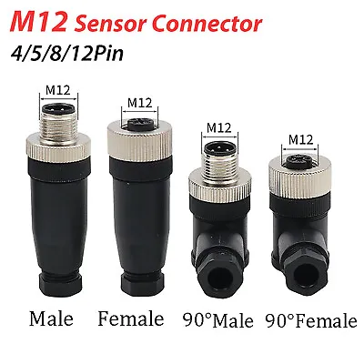 Buy M12 Sensor Connector 4/5/8/12 Pin Male/Female Straight/Right Angle Plug 0cn PG7 • 160.29£