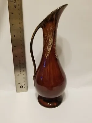 Buy Vintage USA Ceramic Art Pottery BROWN Drip Glaze Pitcher Vase USA  8 1/2” • 13.61£