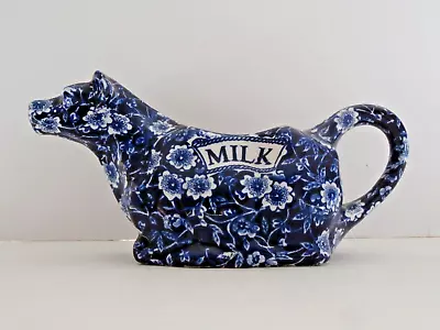 Buy Vintage Cow Creamer Milk Jug CALICO Burleigh Staffordshire England   Blue Floral • 24.99£