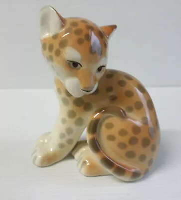 Buy Vintage Lomonosov Ussr Ceramic Porcelain Figure Of A Leopard Cub - Handpainted • 12£