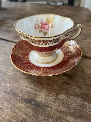 Buy Hammersley Bone China Deep Red / Pink Floral Cup And Saucer • 10£