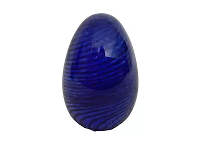 Buy MT ST HELENS Ash Glass MSH Cobalt Blue Egg Vintage Striped Paperweight 1989 • 21.13£