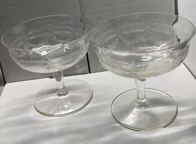 Buy Vtg Crystal Champagne Coupe Glasses Sherbert Etched Glass Garland Pattern. Flaw • 7.59£