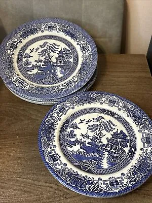 Buy Vintage 8 X Willow English Ironstone Pottery Dinner Plates Blue & White VGC • 39.99£