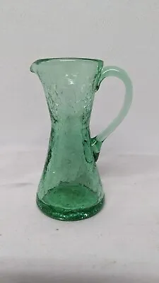 Buy Vintage Tiny Green Crackle Glass Pitcher With Handle • 16.02£
