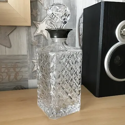 Buy Heavy Square Glass Decanter With Stopper And Collar. 10.5 Inches Tall  • 7£