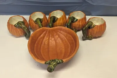 Buy Ceramic Pumpkin Bowl W 5 Pumpkin Mugs Hand Made Ceramic • 48.02£
