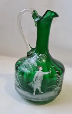 Buy Antique Green Glass Mary Gregory Style Jug • 29.95£