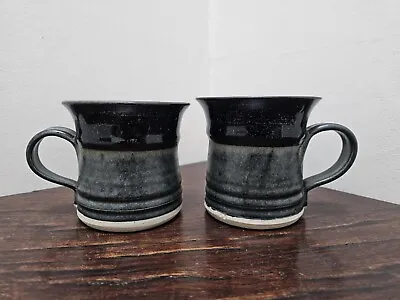 Buy 2 X Black Grey Studio Pottery Mugs By Ingleton Pottery Yorkshire - Pair • 24.95£