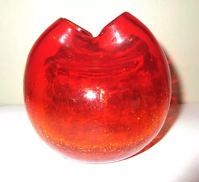 Buy MCM Crackle Glass Orange Pinched Vase Two Holes Ivy 3.5  Tall Blenko ? Pinch Vtg • 19.20£