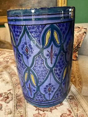 Buy Antique Moroccan Pottery Vase Blue Green Yellow Signed • 76.72£