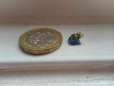 Buy Frog - Beautiful -  Tiny Tiny Chunky Miniature Pottery Blue/yellow/black Frog • 3.20£